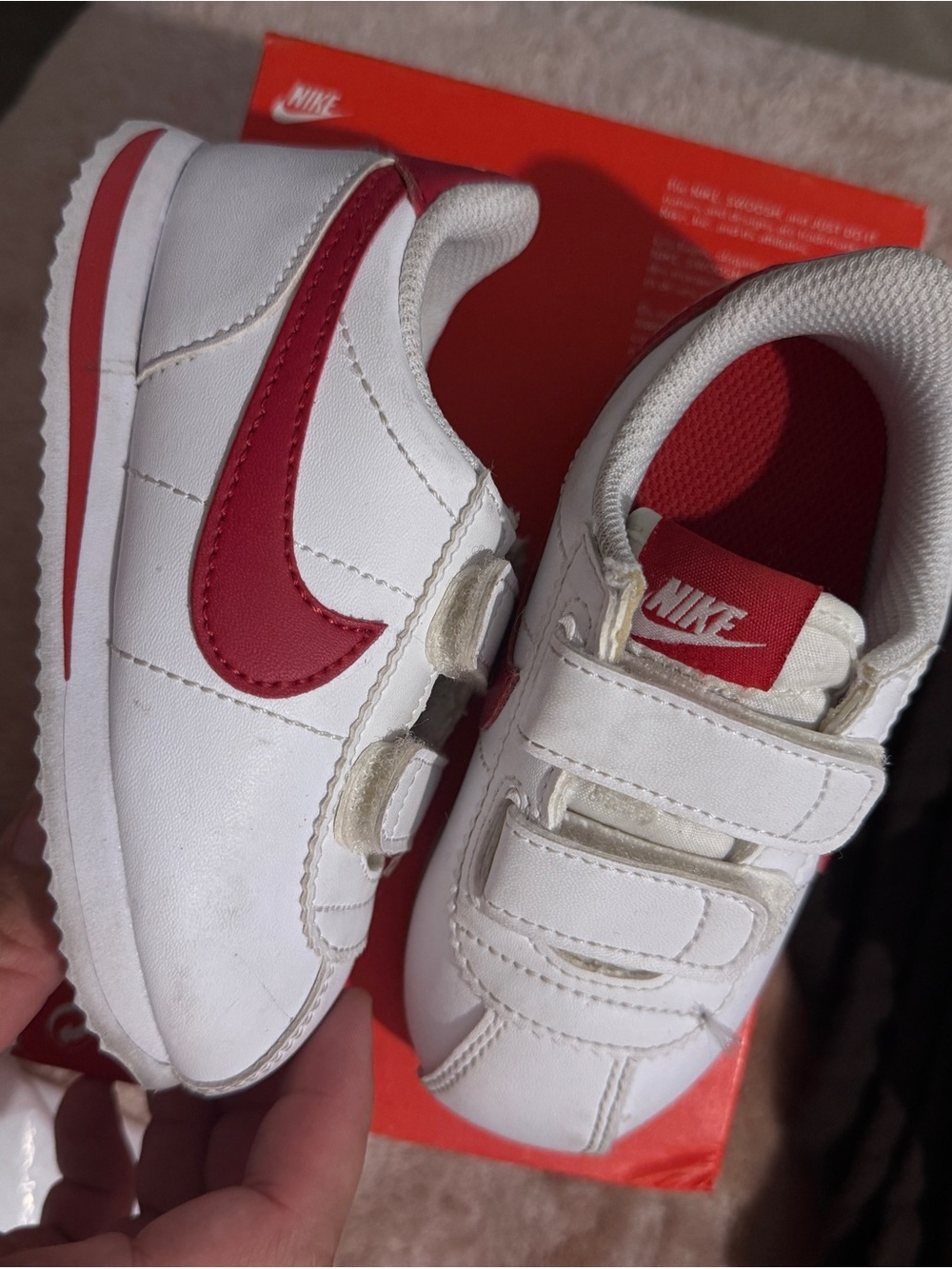 Nike Kids White and Red Velcro Sneakers